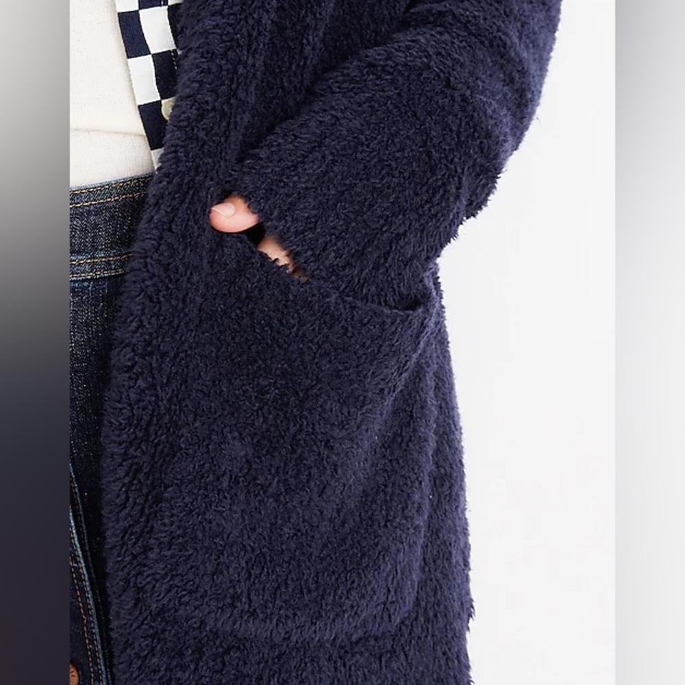 Madewell Teddy Navy Blue Fuzzy Open Front Cardigan XS Relaxed Roomy Oversized - Picture 3 of 14